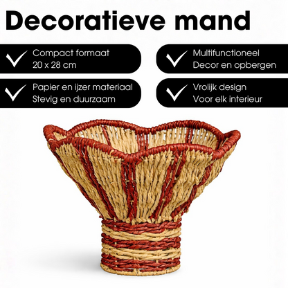 Opbergmand papier ijzer rood lichtbruin Ø28x20 cm
