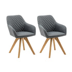 Fauteuil set van 2 grijs eikenhout textiel