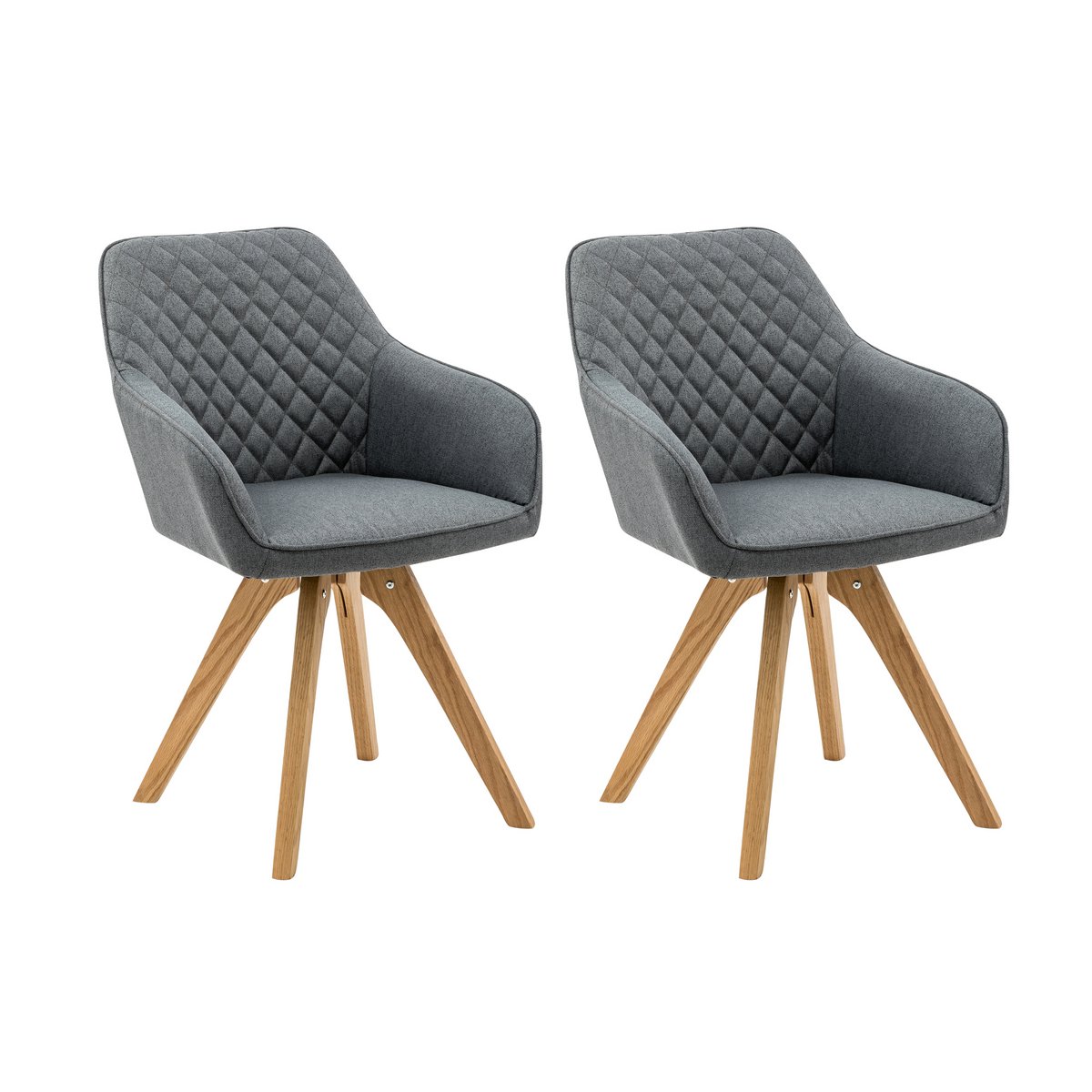 Fauteuil set van 2 grijs eikenhout textiel