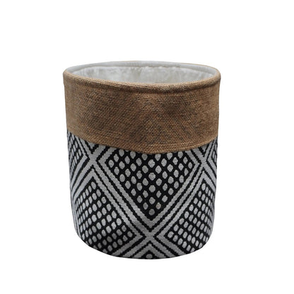 Graphic Pattern Basket / Baskets – With Jute Trim – 30x25 cm – Urbane Hide
