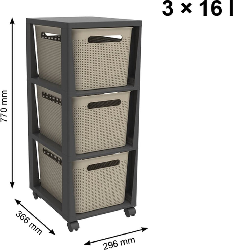 Rotho Tower Brisen Design Ladekast 3X16L Met Wielen Cappuccino