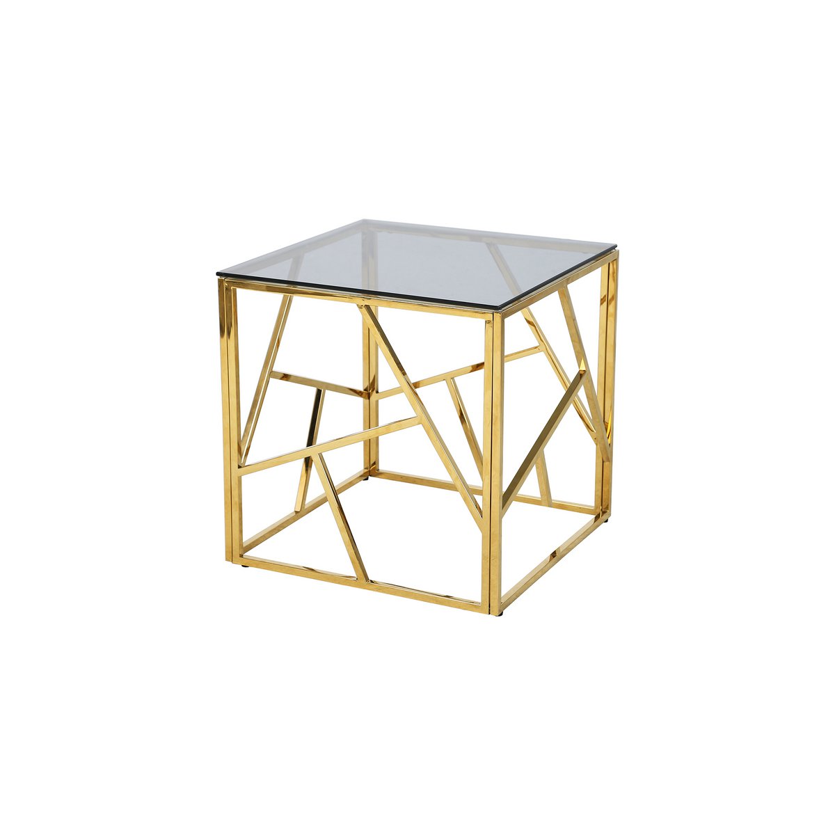 Bijzettafel 55x55x55 cm goud grijs glas metaal