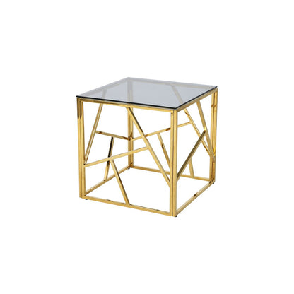 Bijzettafel 55x55x55 cm goud grijs glas metaal