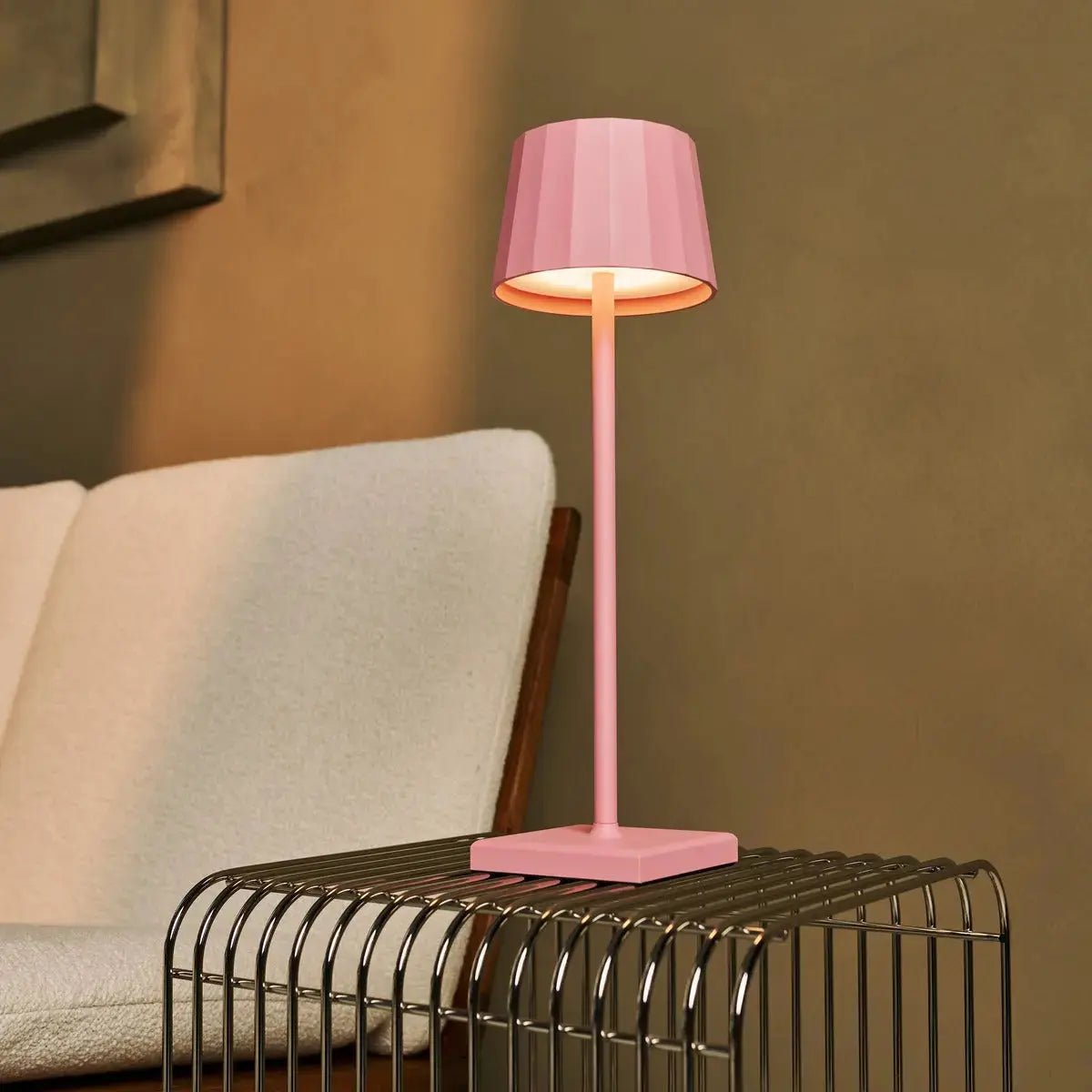 Tafellamp roze oplaadbaar metaal 38 cm