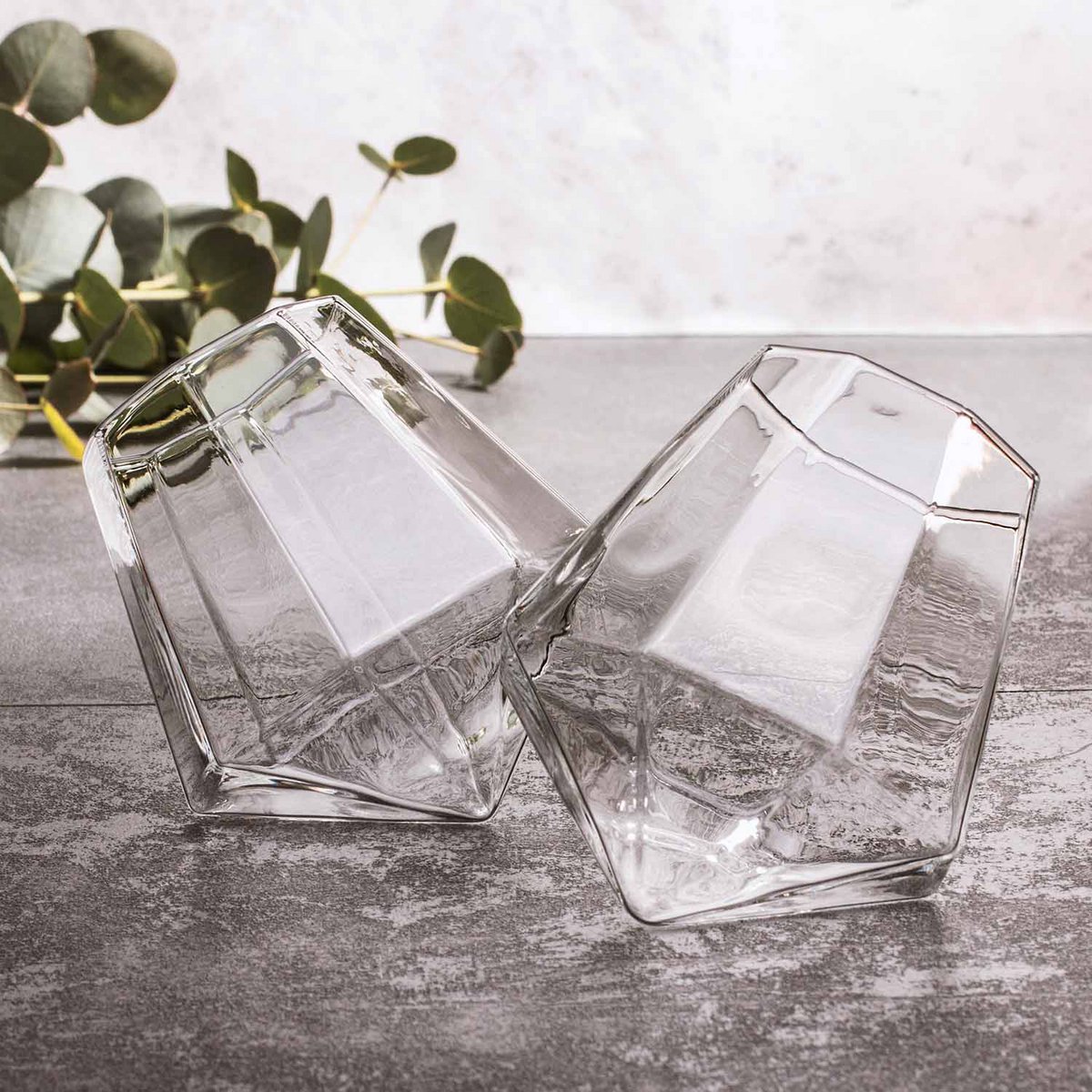 Whiskey glazen diamantvormig set van 2 borosilicaatglas