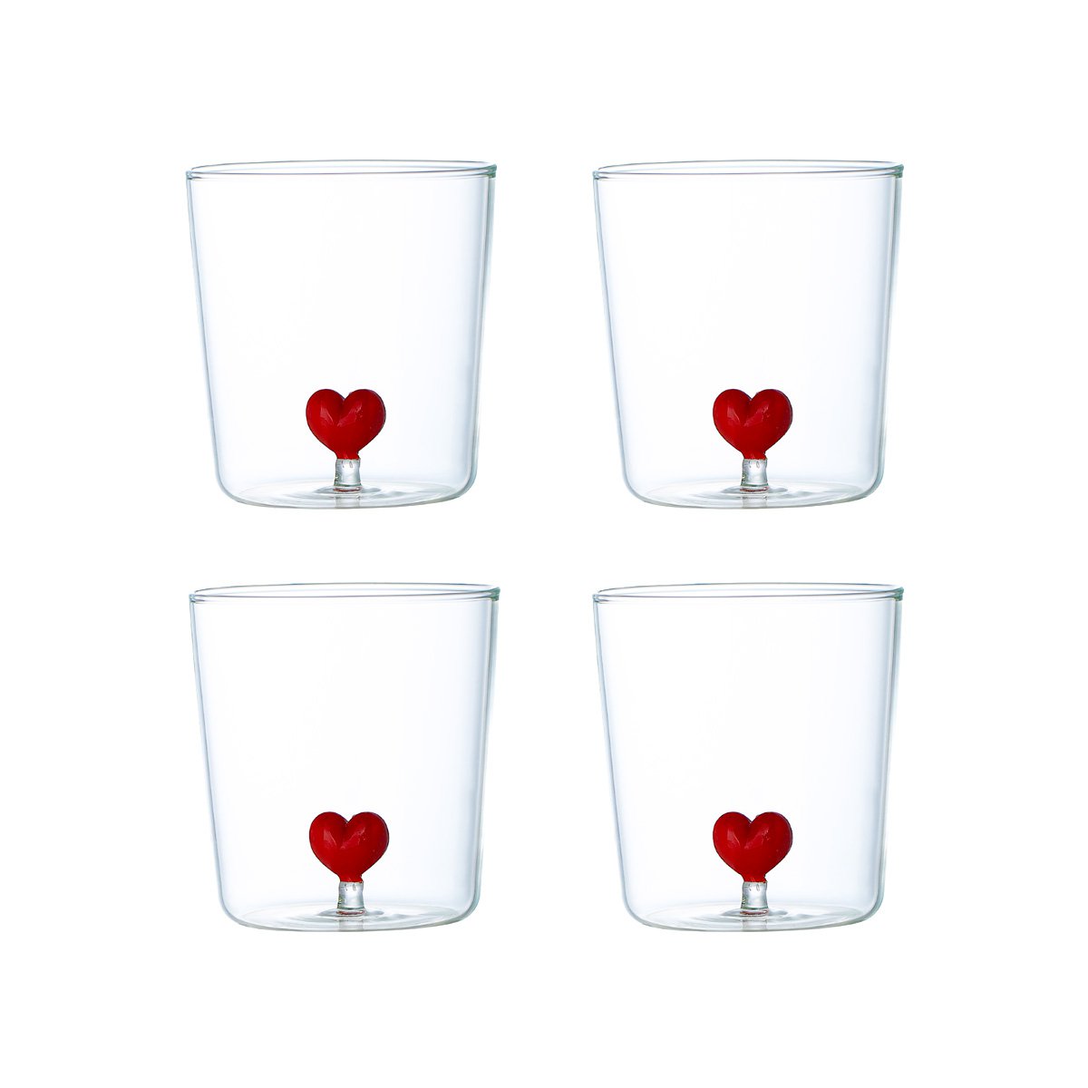Heart water glasses 300 ml - set of 4