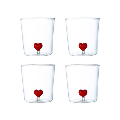 Heart water glasses 300 ml - set of 4