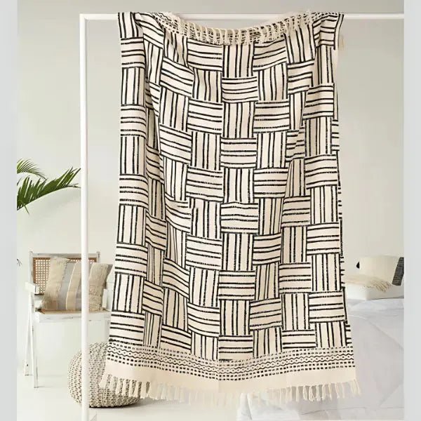 Plaid 120x180 cm katoen zwart beige