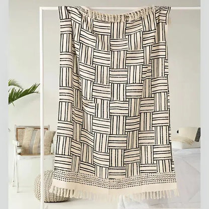 Plaid 120x180 cm katoen zwart beige
