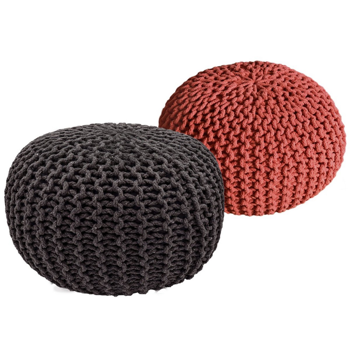 Poef set 2 stuks Ø55x37 cm grofgebreid