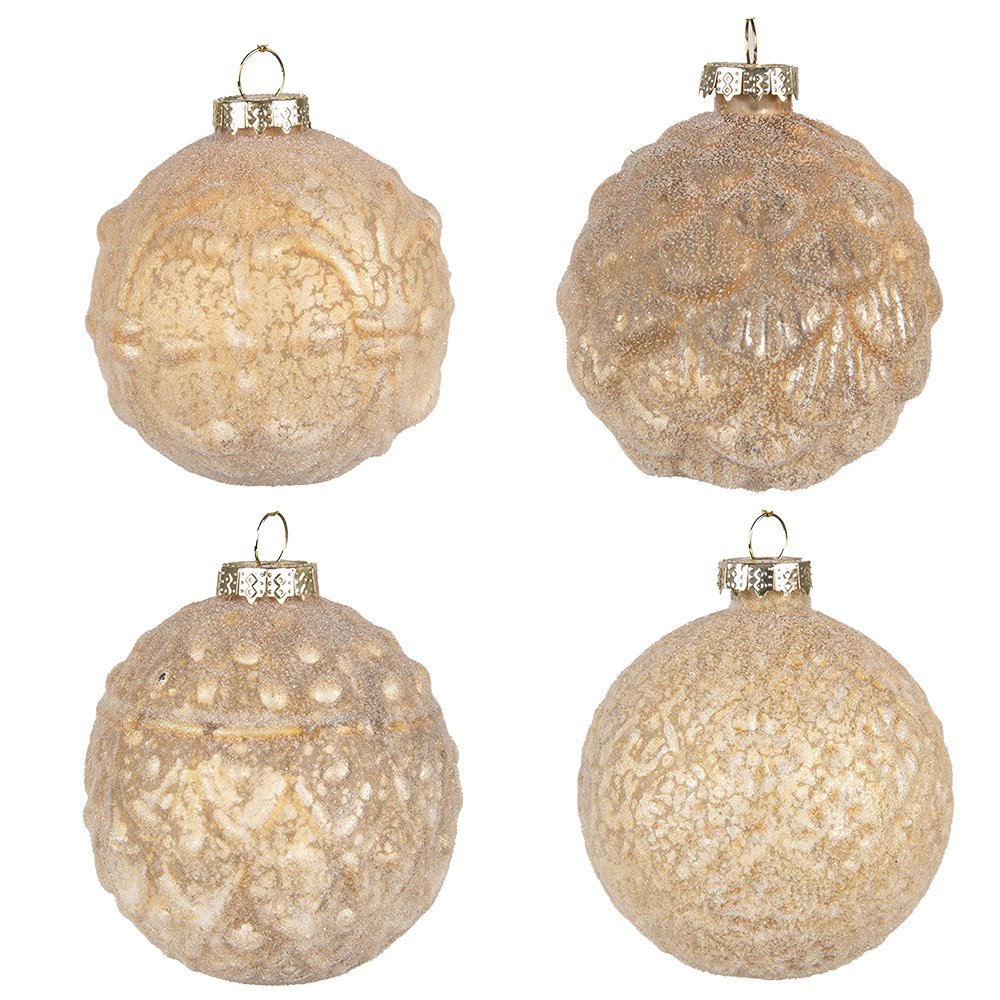 Kerstbal 4 stuks Ø 10 cm geel glas