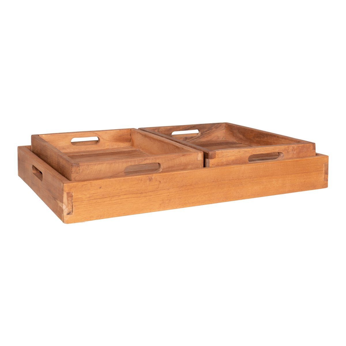Dienblad set 3 stuks teak 18x26x5 cm en 29x39x5 cm