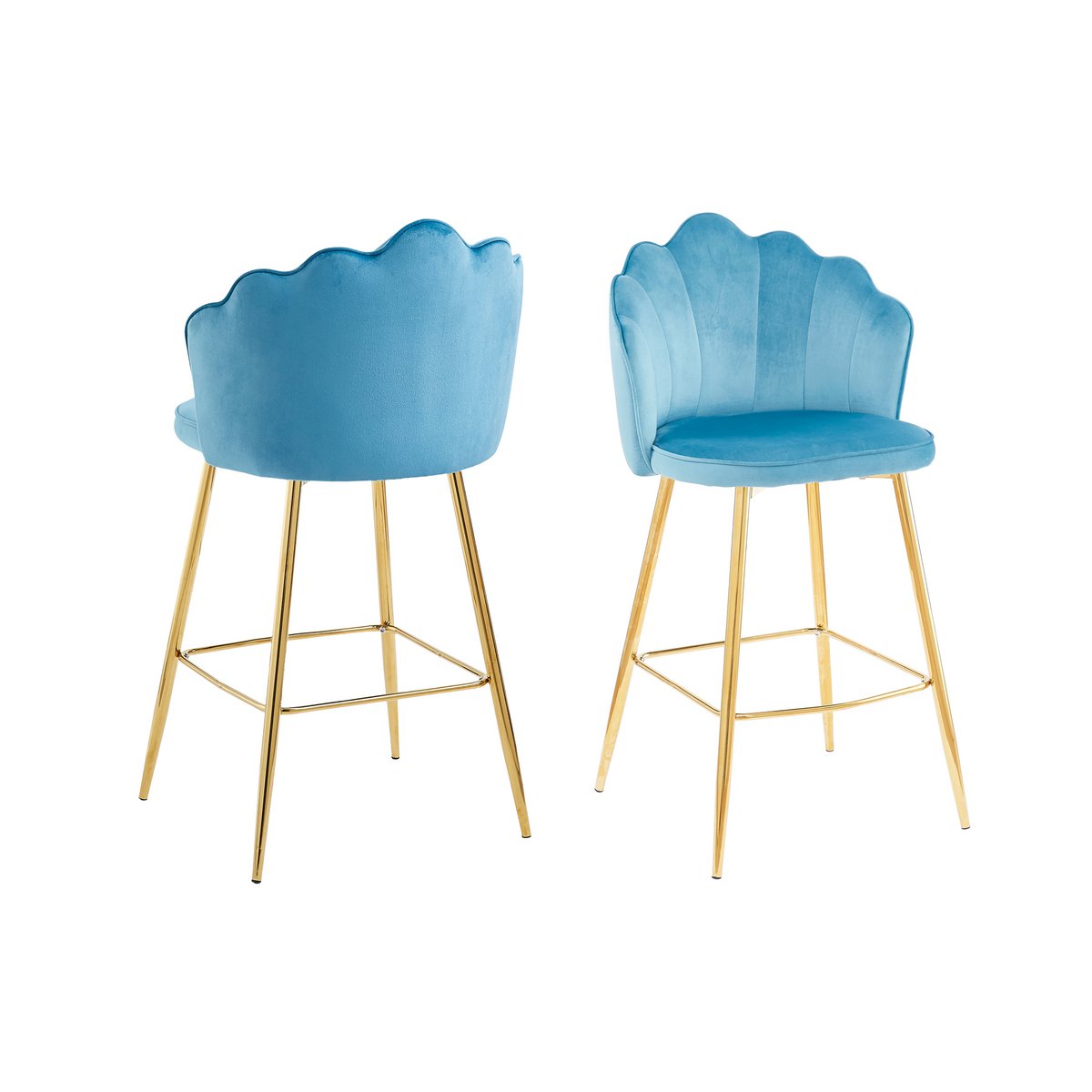 Barkrukken set van 2 blauw fluweel goud frame 68 cm