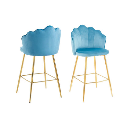 Barkrukken set van 2 blauw fluweel goud frame 68 cm