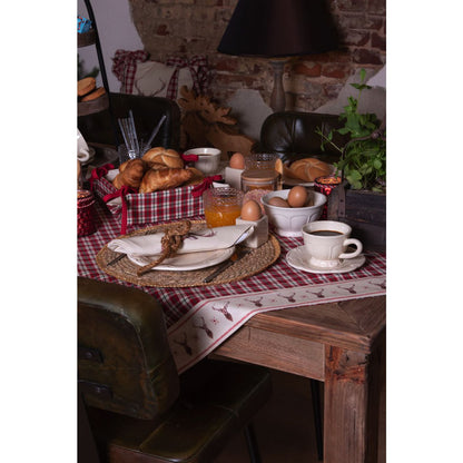 Tafelkleed 150x250 cm Rood Beige Katoen Ruit Hert Tafellaken