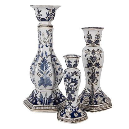 Kandelaar 11x21 cm wit blauw porselein