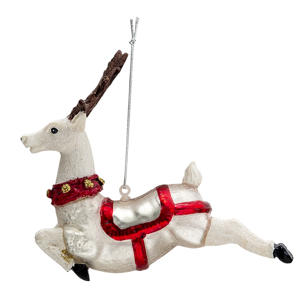 Christmas Ornament Reindeer 13x5x12 cm White Silver-coloured Glass Christmas Bauble