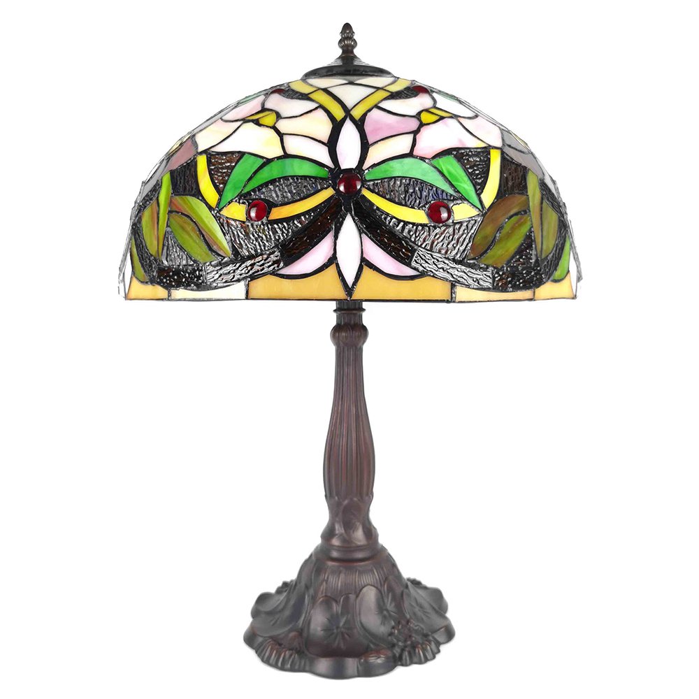 Tiffany Tafellamp Ø 41x58 cm Beige Groen Polyresin Bloemen Tiffany Bureaulamp