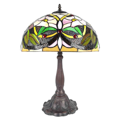 Tiffany Tafellamp Ø 41x58 cm Beige Groen Polyresin Bloemen Tiffany Bureaulamp