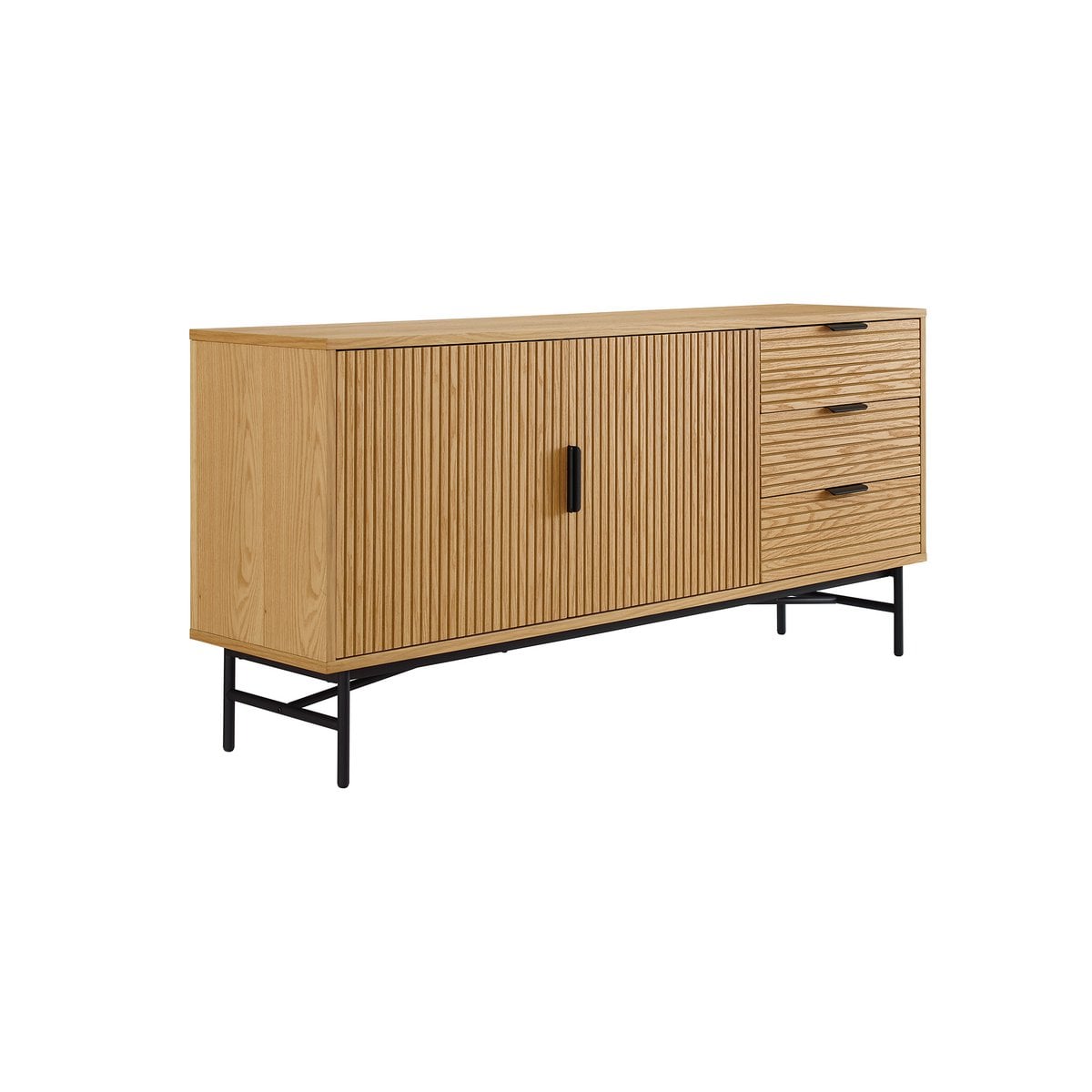 Dressoir 160 cm eikenhoutfineer zwart metaal
