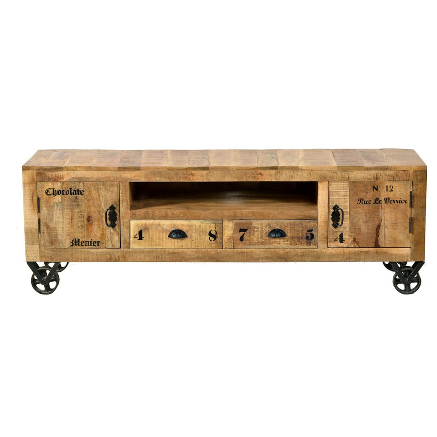 Low Board of Recycled Mango Wood with Antique Black Hardware