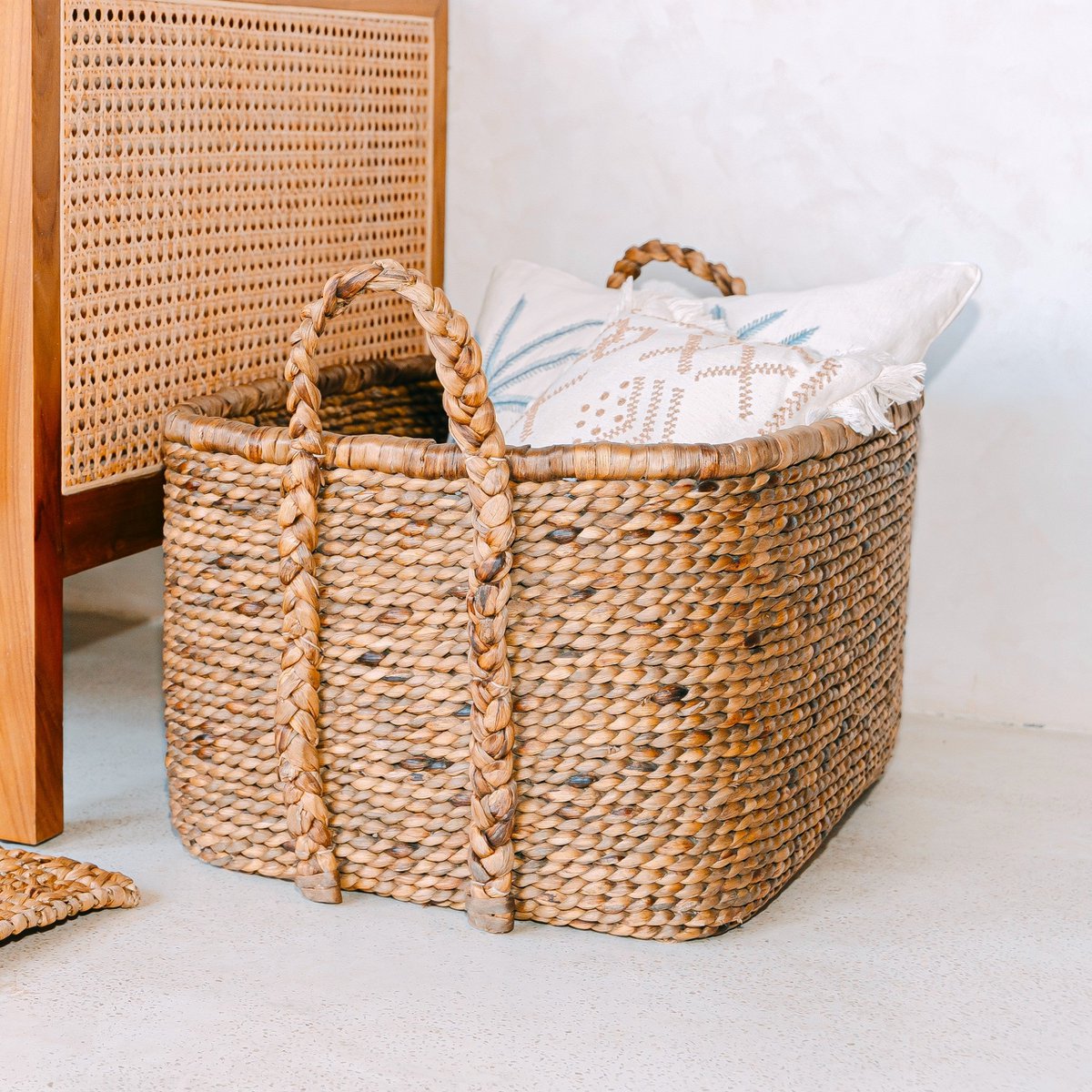 Mentari Extra Grote Vierkante Boho Wasmand Waterhyacint