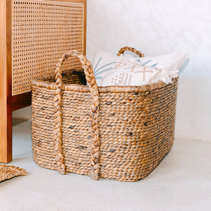 Mentari Extra Grote Vierkante Boho Wasmand Waterhyacint