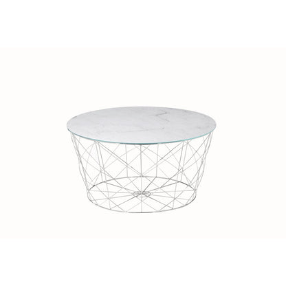 Salontafel Ø 80 cm glas marmerlook metaal