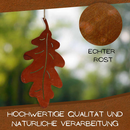 Hangdecoratie eikenblad roest 15x7 cm metaal