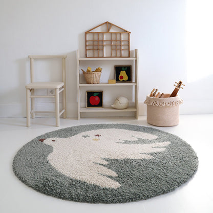 Rond tapijt 120 cm aquablauw vogel