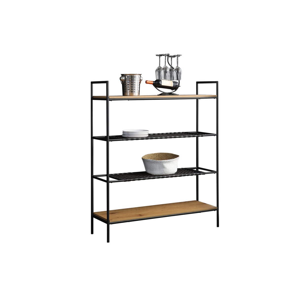 Boekenkast Naturel Zwart Retro Ontwerp Met MDF Planken