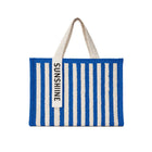 Draagtas stro blauw gestreept 42x35x17 cm