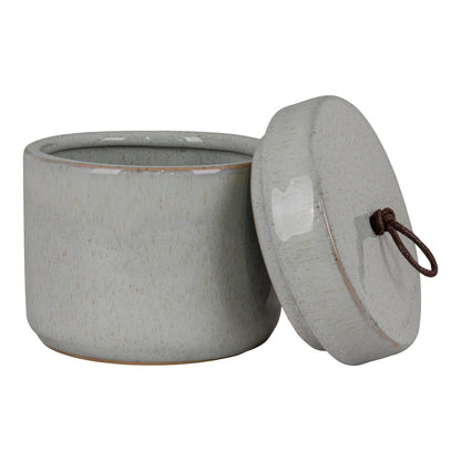 Pot Ø10,5x10 cm grijs steengoed leer