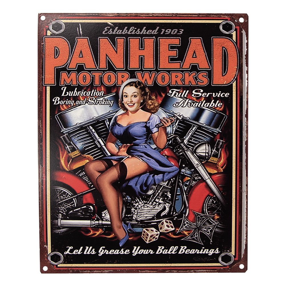 Tekstbord 20x25 cm zwart ijzer vrouw op motor