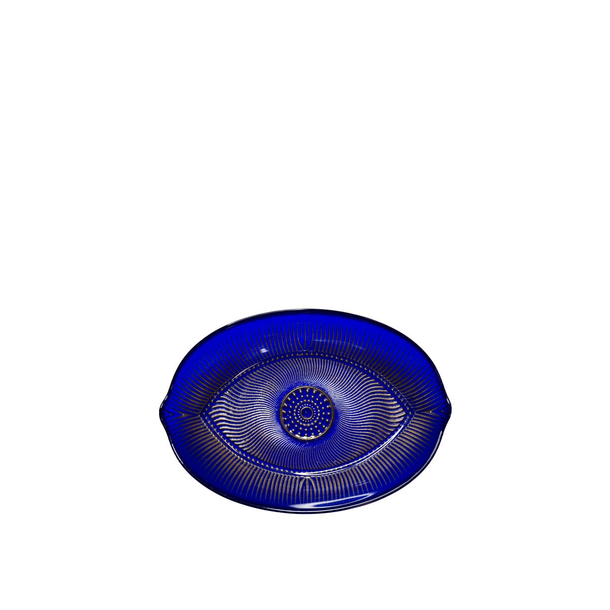 Beker ovaal blauw glas 15x21x4,5 cm