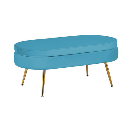 Oval ottoman made of blue velvet