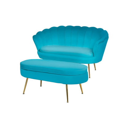 Oval ottoman made of blue velvet
