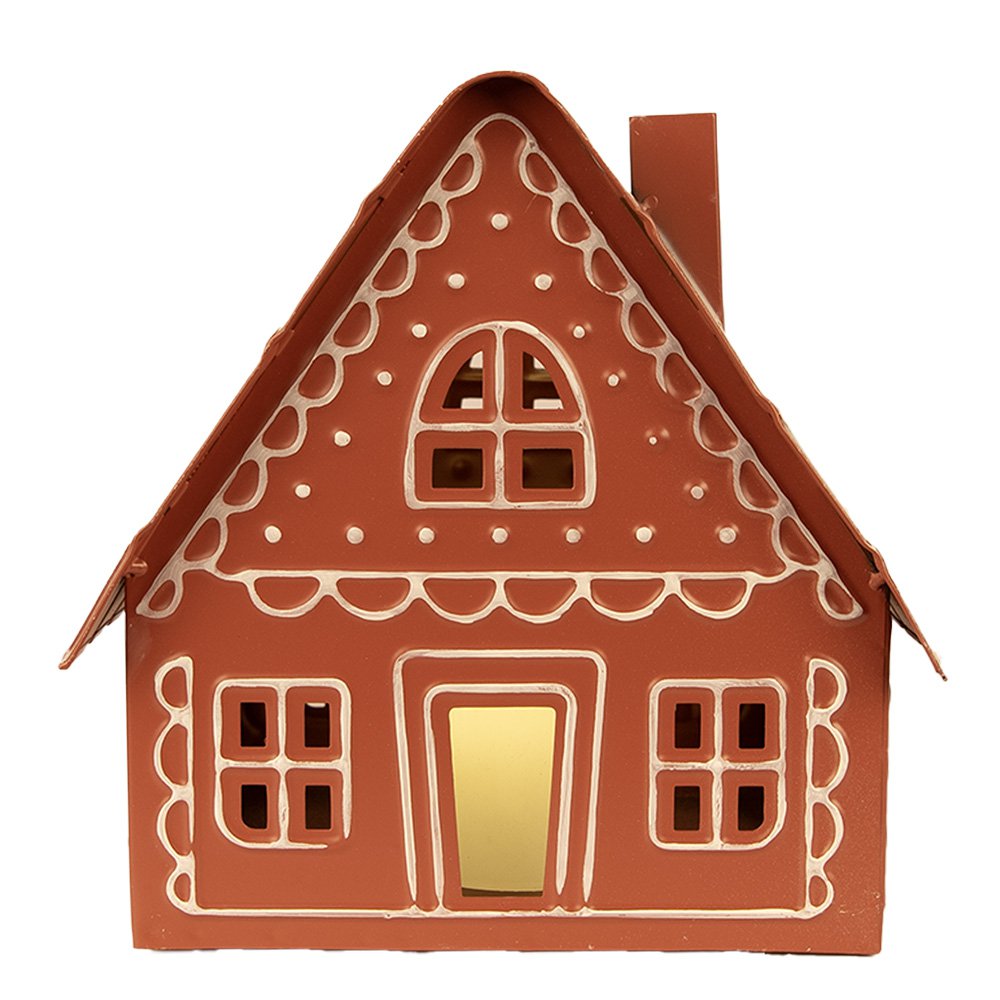 Decoratie huis LED 23x18x23 cm bruin metaal