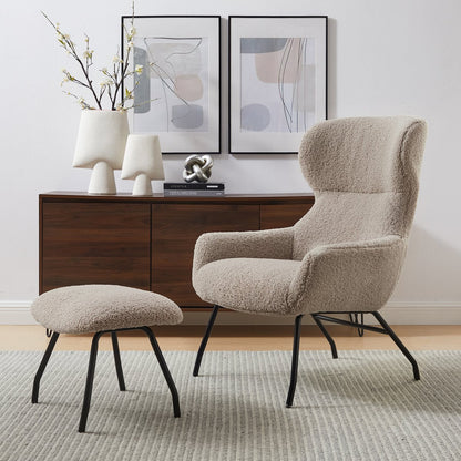 Fauteuil en kruk teddybont taupe