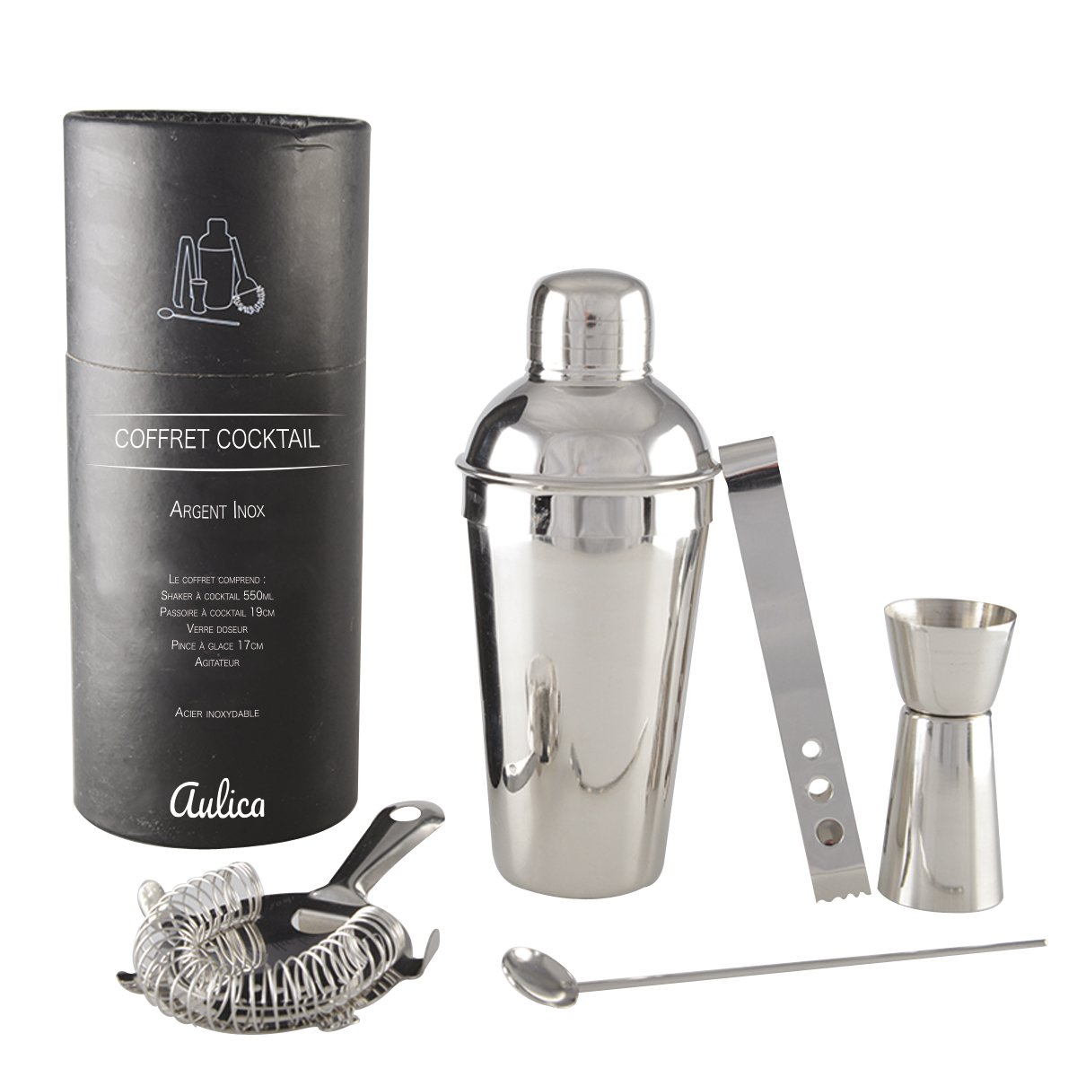 Cocktailshaker set 550ml 5 stuks zilver