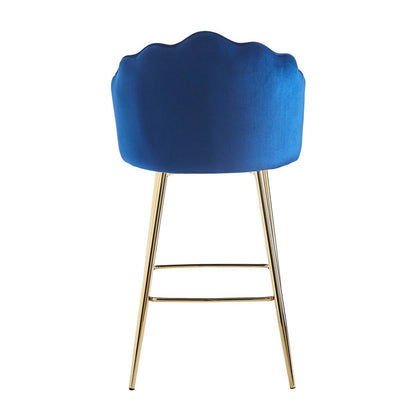 Barkrukken schelp design set van 2 donkerblauw fluweel