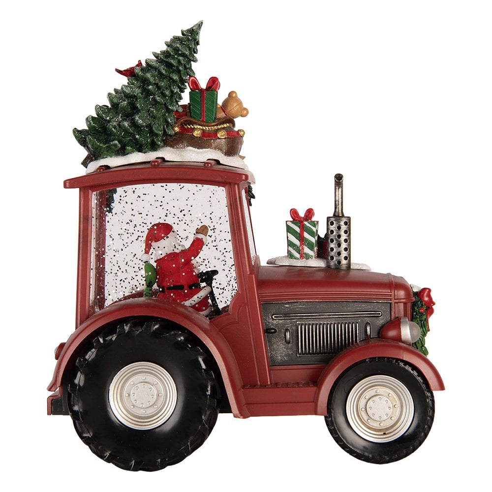 Kerstdecoratie tractor met LED en muziek 21x13x25 cm rood