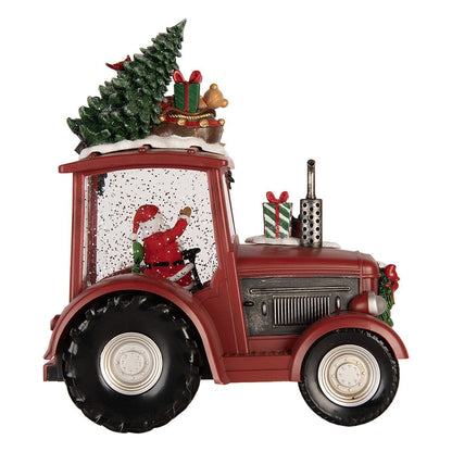 Kerstdecoratie tractor met LED en muziek 21x13x25 cm rood