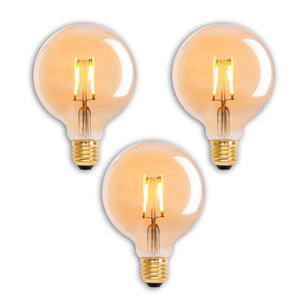 LED lamp E27 4.1W filament warm wit metaal glas 3-set