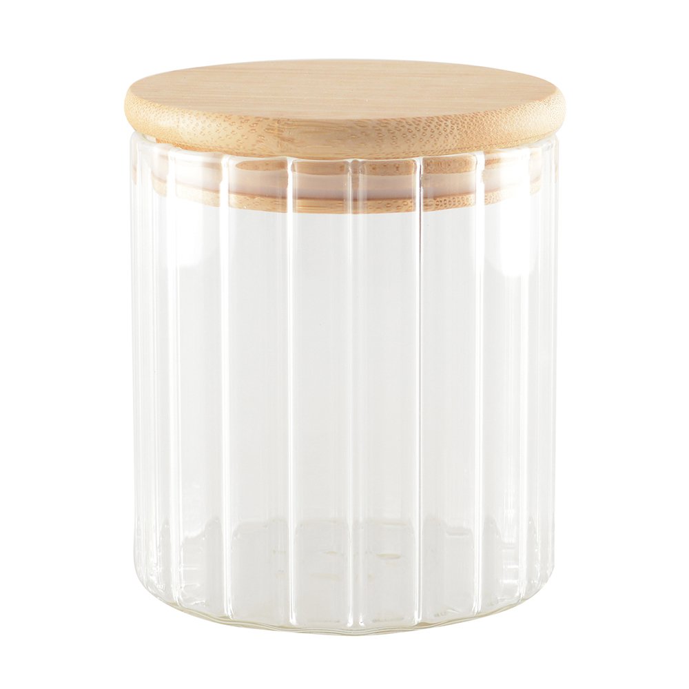 Opbergpot glas hout 9x9x10 cm