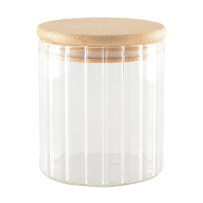 Opbergpot glas hout 9x9x10 cm