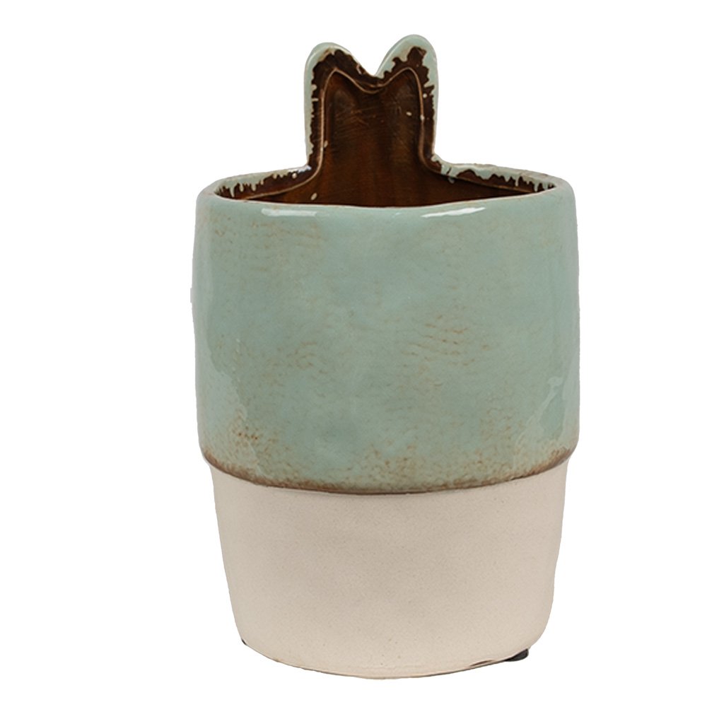 Bloempot Ø 11x17 cm Groen Beige Keramiek Konijn