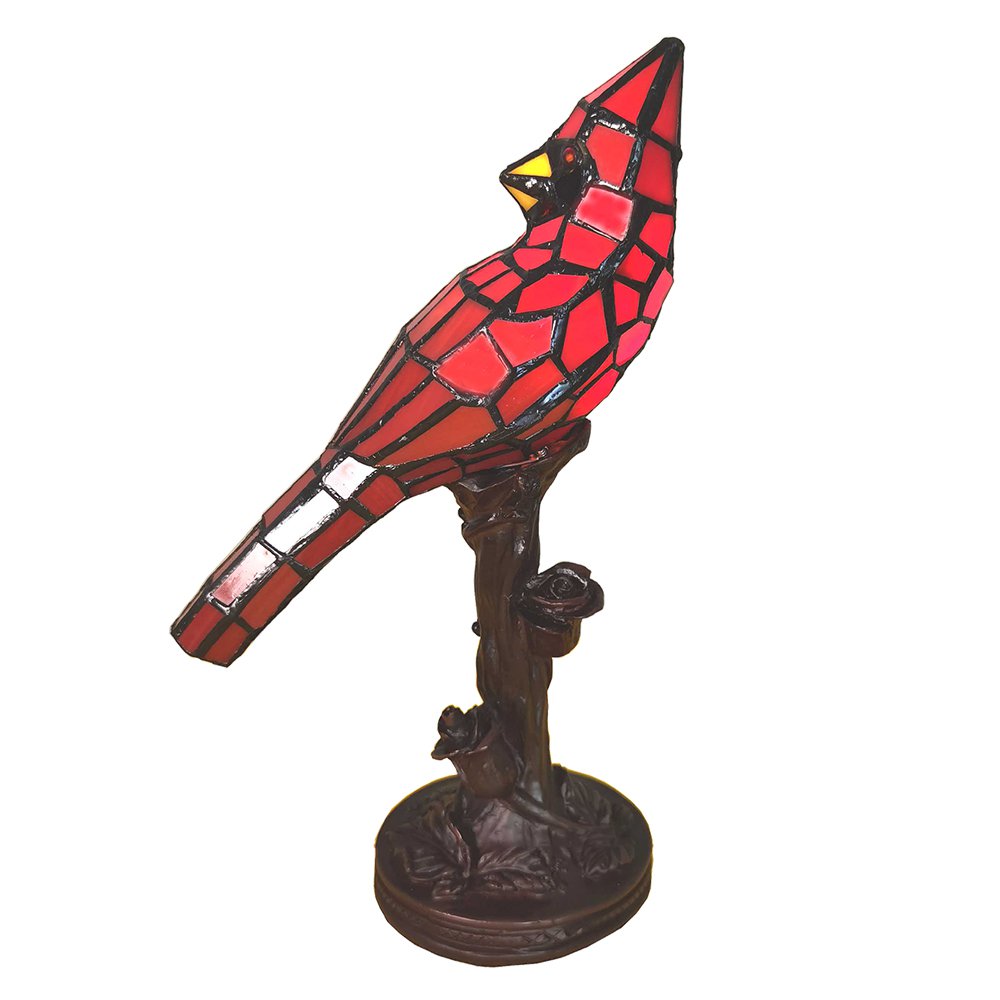 Tiffany Tafellamp Vogel 15x12x33 cm Rood Kunststof Tiffany Bureaulamp
