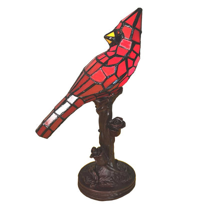 Tiffany Tafellamp Vogel 15x12x33 cm Rood Kunststof Tiffany Bureaulamp