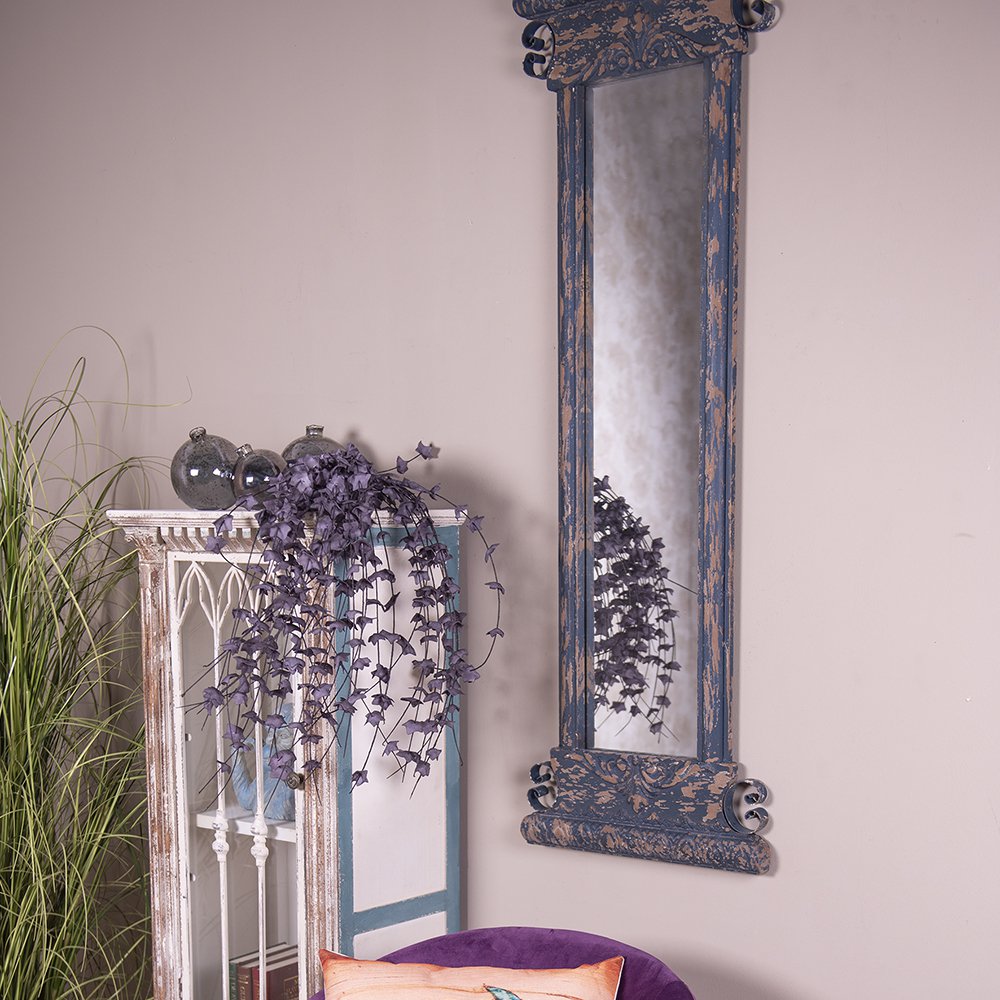 Wandspiegel 45x131 cm blauw bruin hout